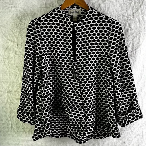 Joseph Ribkoff Swing Jacket Womens 6 Asymmetric Geometric Black White Textured - Picture 1 of 16